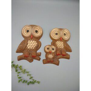 Vintage 1980s Foam Art Owls Family Baby Owlet, MCM Mid Century Modern USA, 1981